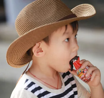 10 шт.,, Лето-k061, короткий пояс, украшенный ковбойской соломенной детской пляжной шляпой, Детская уличная шапочка для отдыха