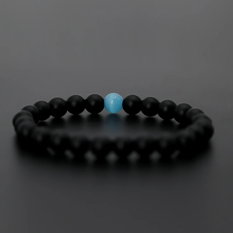 8mm Matte Onyx with Blue Cat Eye Natural Stone Bracelet