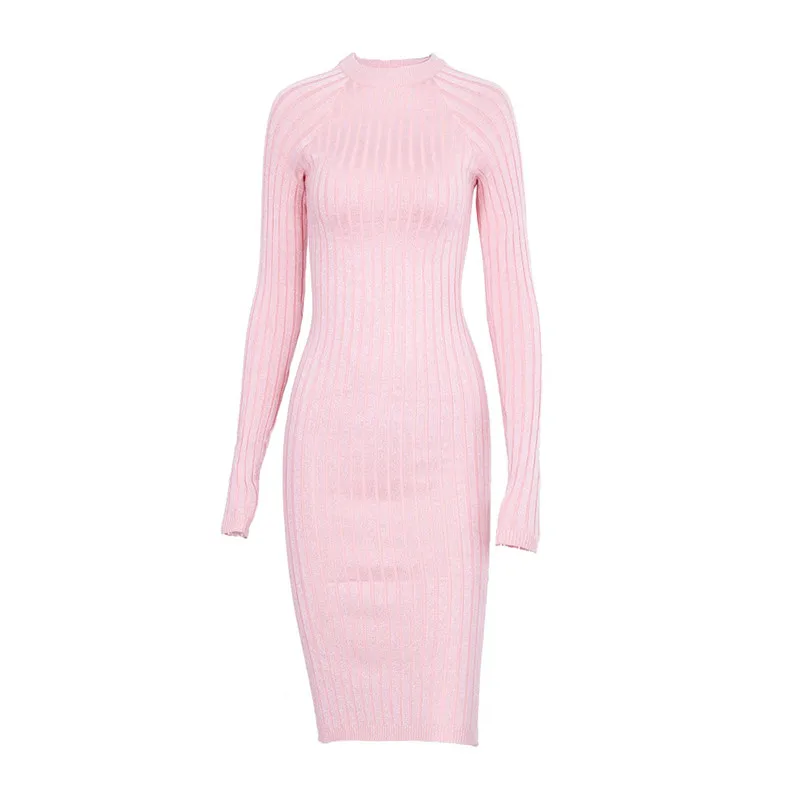 Women Sweater Dress 2017 Fall Winter Long Sleeve O Neck Sexy Bodycon Dress Elastic Striped Skinny Knitted Dresses Robe Vestidos23