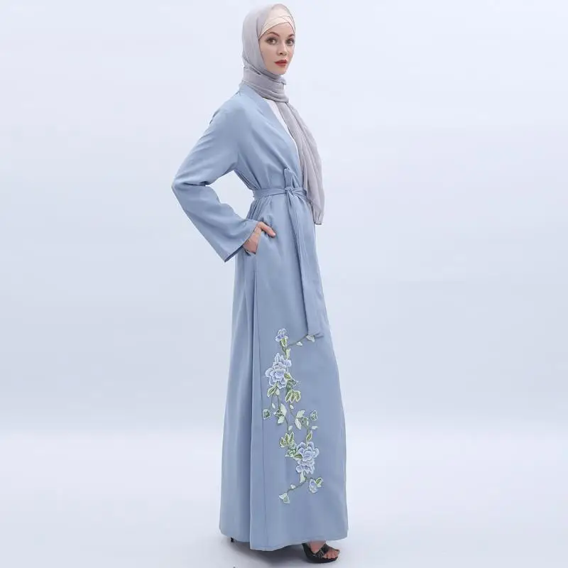 Дубай открытый Абая мусульманское длинное платье для девочки для женщин кимоно кафтан исламские Длинные вечерние платья халат аппликация
