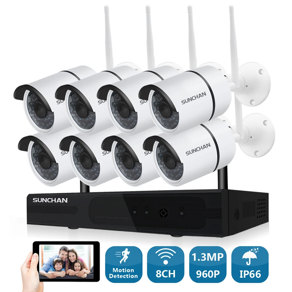 

SUNCHAN HD 8CH NVR 1280*960 Wireless CCTV System Outdoor Day Night Vision WiFi Security Camera Home WIFI Surveillance System