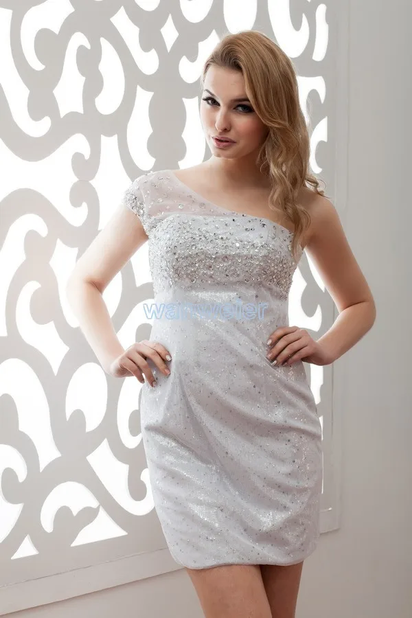 

free shipping 2015 one shoulder vestidos new prom gown beading sequined special occasion sexy short mini Cocktail party Dresses