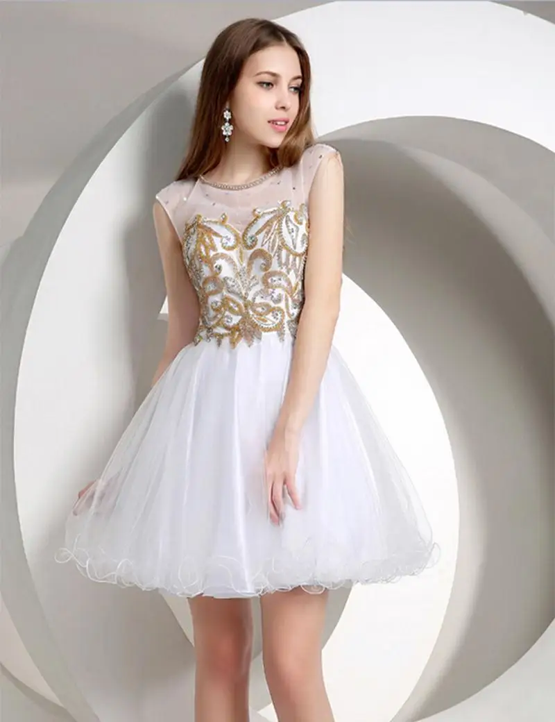 White Dress With Gold Beads Vestidos Para Formatura Keyhole