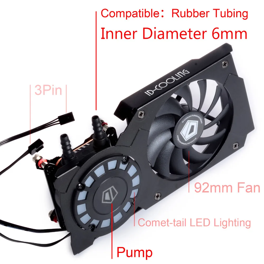 Водяной блок ID-COOLING, насос высокого давления для игровых видеокарт VGA GPU, уникальный Comet-tail светодиодный светильник, для Nvidia& ATI абсолютно