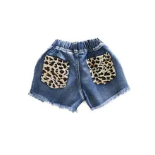 Детские джинсовые шорты для девочек коллекция года, летние модные джинсовые короткие штаны с леопардовым принтом и карманами, новые шорты с дизайном «Принцесса» для маленьких девочек возрастом от 2 до 8 лет