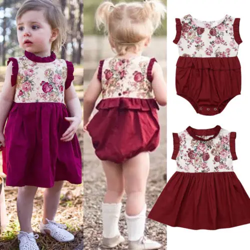US Little//Big Sister Family Matching Clothes Kid Girl Floral Romper Dress Outfit