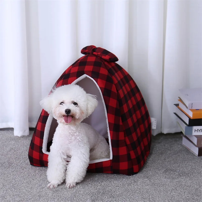 Foldable Cats Pet Tent Bed Soft & Stylish Plaif House for and Small Dogs Winter Warm For Puppy Cute Dog | Дом и сад