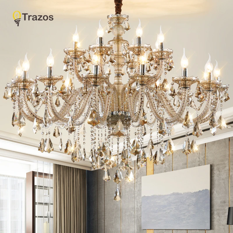 Candelabro de cristal de lujo para sala de estar, candelabro moderno de