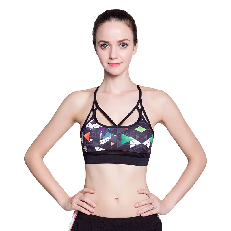 

2018 Women Sexy Print Push Up Bra Cross Strap Quick Dry Breathable Elastic Yoga Bra Jogging Gym Dance Workout Padded Sport Bra