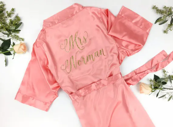 

personalize MRS bride wedding Bridesmaid bridal Lingerie satin pajamas robes Bachelorette kimonos gowns gifts party favors