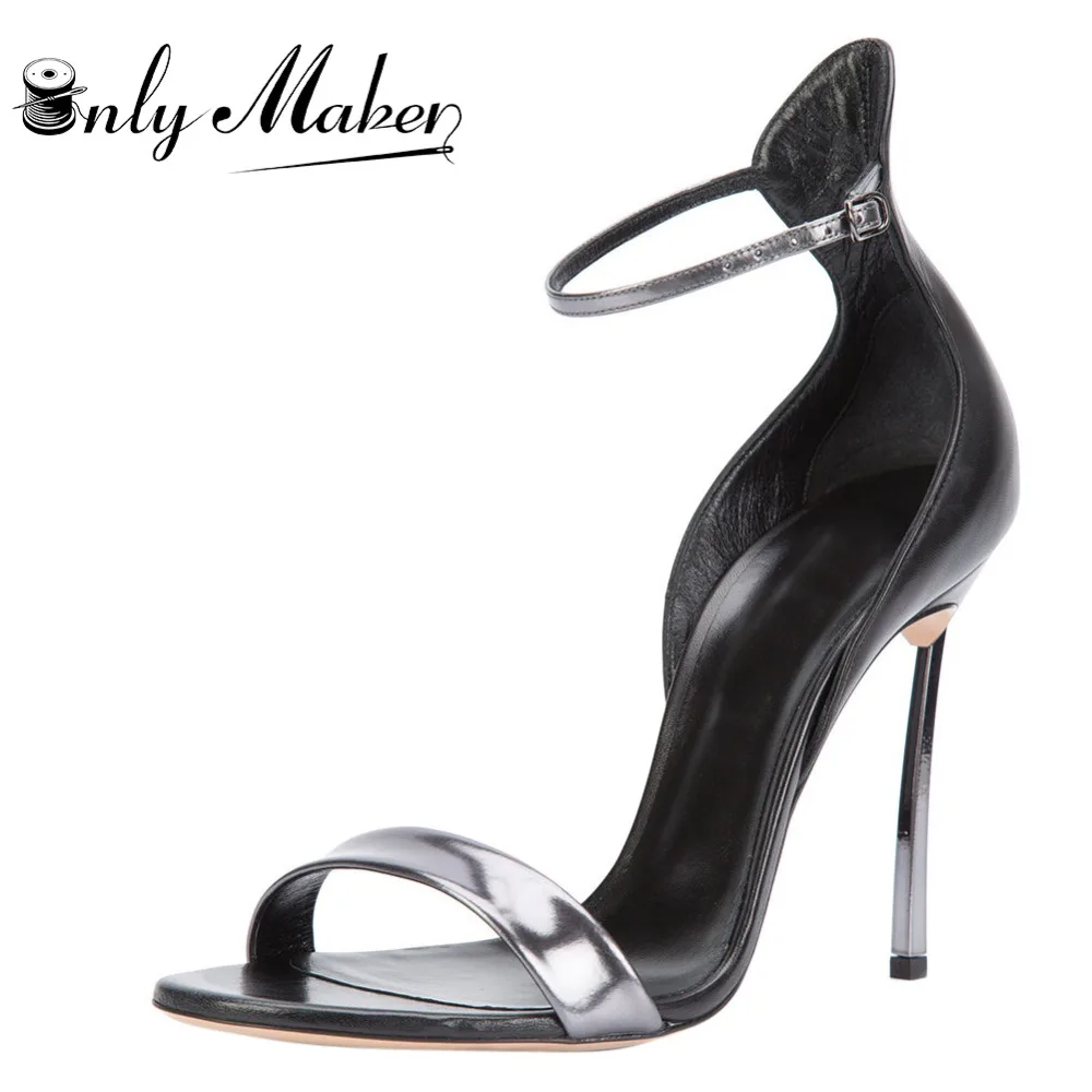 Onlymaker/женские пикантные босоножки с острым носком; туфли-лодочки с ремешком на щиколотке; туфли на высоком металлическом каблуке; Размеры 35-46