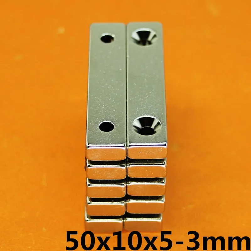 

1pcs 50x10x5 mm hole 3mm N35 Strong Square NdFeB Rare Earth Magnet 50*10*5 mm 2hole 3mm 50mm x 10mm x 5mm-3mm