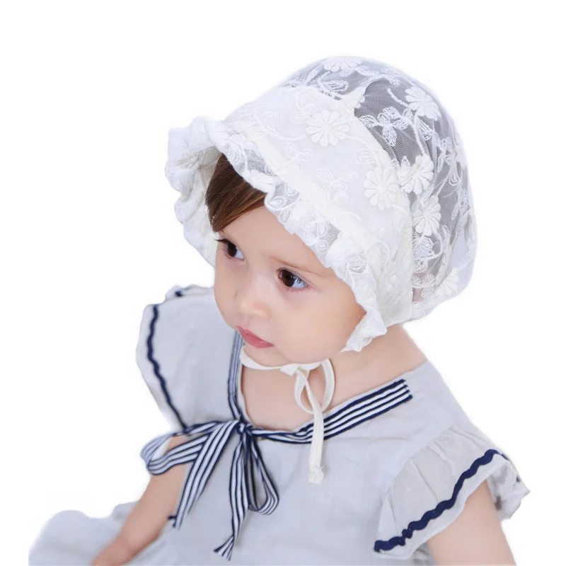 Новинка; хлопковая детская шляпа в горошек; летняя винтажная детская шляпка для девочек; регулируемая детская шапочка для детей 3-15 месяцев - Цвет: White full lace