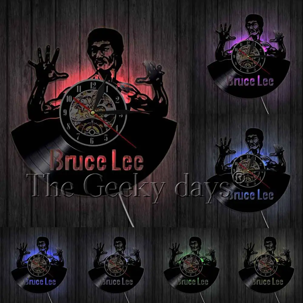 Bruce Lee Kung Fu Legend Horloge murale roi des Arts Martiaux Vinyle Horloge Murale 
