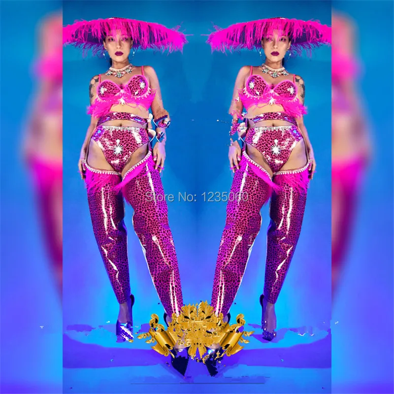 Nightclub-Sexy-Lady-Pink-Leopard-Dance-Suit-With-Feathers-Pink-Big-Hat-Halloween-Ballroom-Costumes-Party (2)_