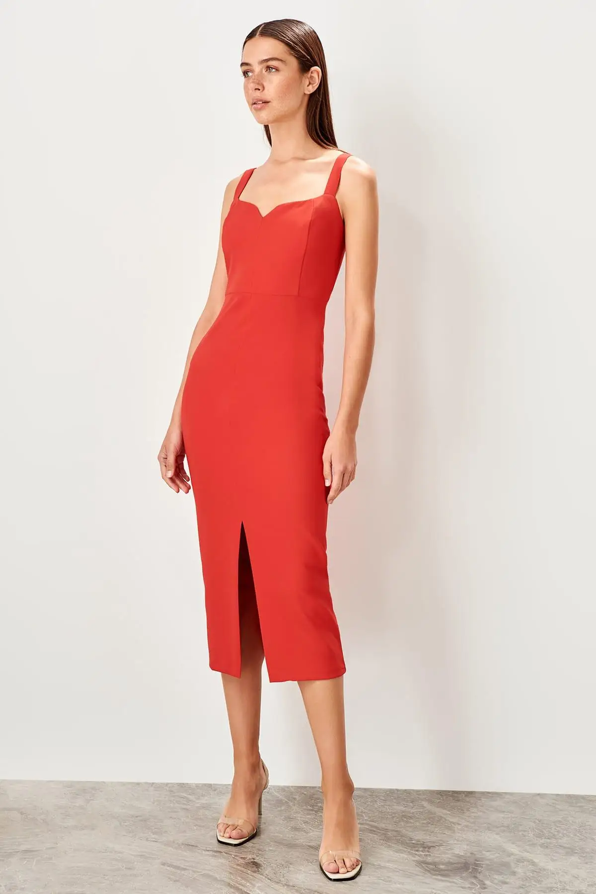 Trendyol красное платье с разрезом TWOSS19BB0216|Платья| |