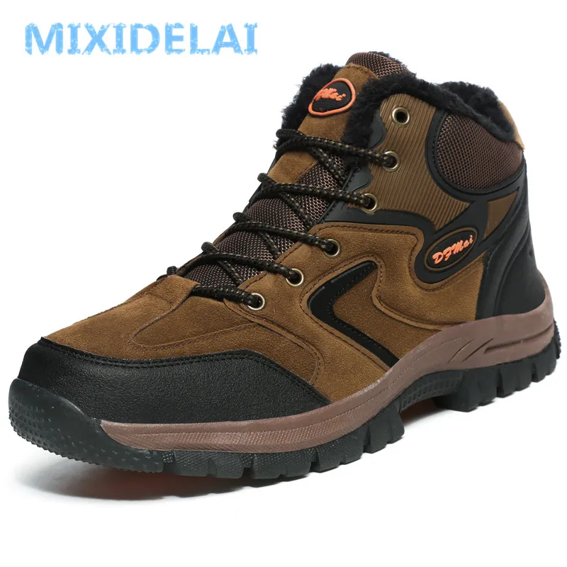 Tanie MIXIDELAI mężczyźni buty dla mężczyzn zimowe śnieg buty ciepłe futro i pluszowe zasznurować wysokiej moda z najwyższej półki mężczyźni buty trampki buty duży rozmiar 36 48
