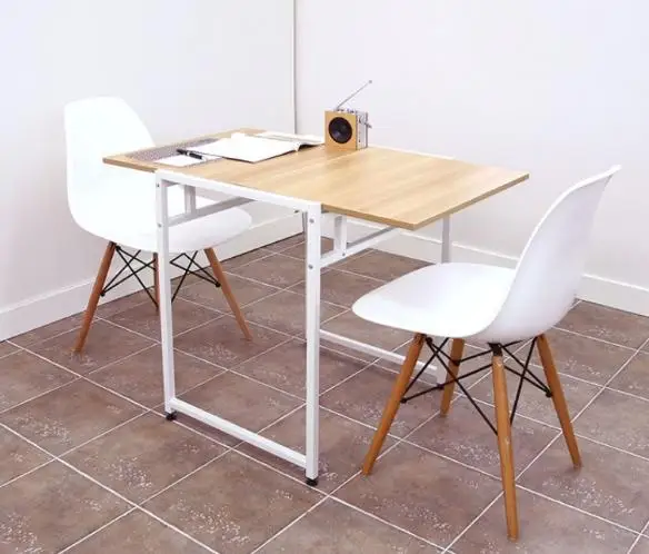 Single double dining folding table modern simple telescopic table steel wood small apartment table