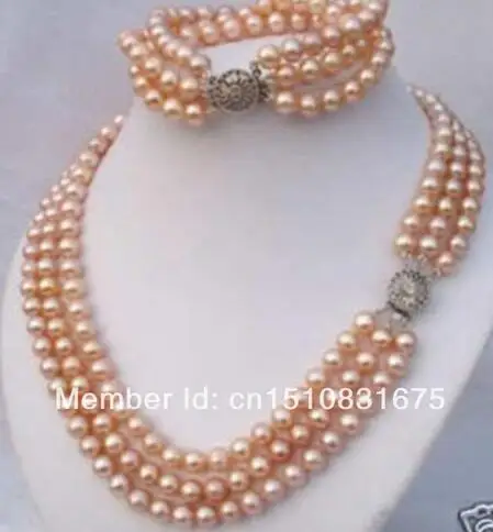

3 Rows 7-8mm Pink Akoya Chains and Necklaces Bracelet Fashionable Jewelry Making Design Handmade Jewelry Gifts for Girls