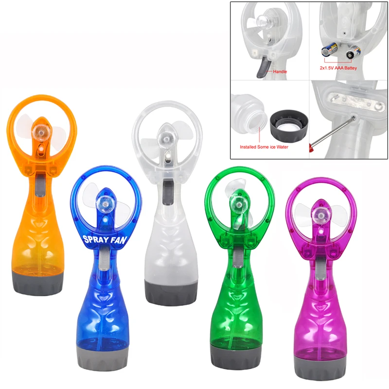 

Cute Protable Hand Held Battery Power Fan Air Water Mist Bottle Cooling Spray Conditioner