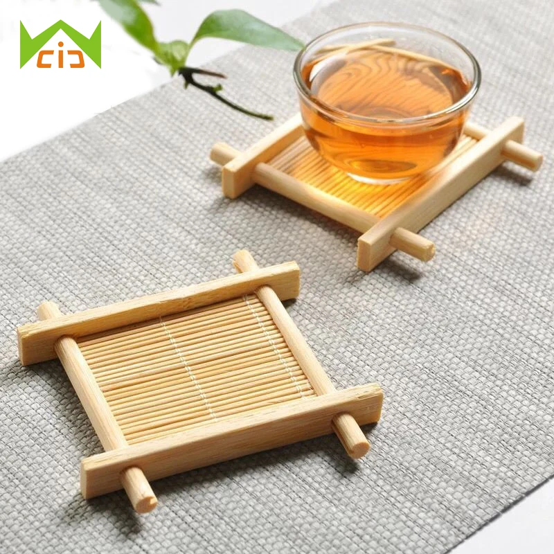 

WCIC Bamboo Tea Cup Mat Wooden Coaster Tea Set Cup Holder Heat Insulation Saucer Dish Pot Pad Kitchen Kungfu Tea Square Placemat