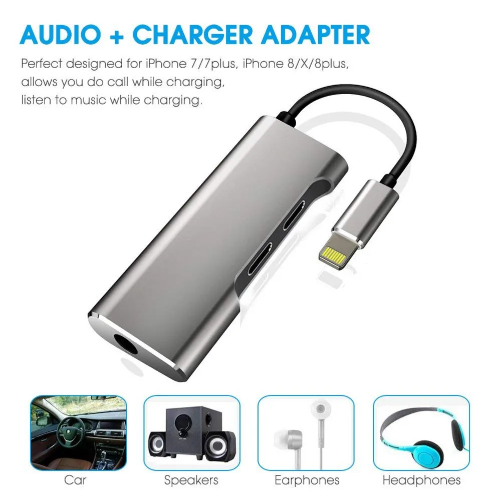 3 in 1 Dual for Lightning with 3 5 mm Headphone Jack Audio Adapter Splitter Support Audio Charge Music Control Phone Call