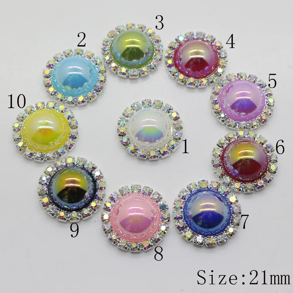

21MM 10pc AB color pearl AB color rhinestone Button 2017 Wedding invitations decorate button hair flower center scrapbooking