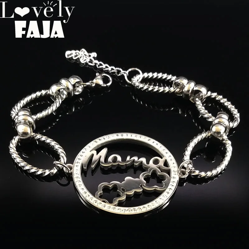 Mama хрустальные браслеты из нержавеющей стали для женщин цветок Серебряный цвет дерево жизни браслеты для женщин ювелирные изделия pulsera B18059