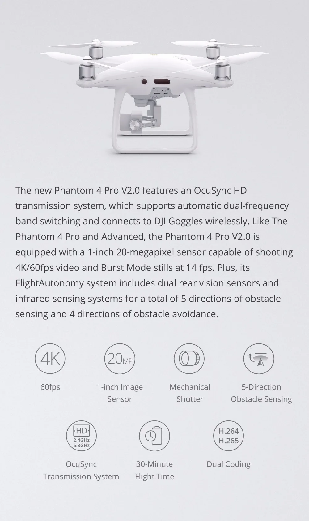 DJI Phantom 4 Pro V2.0/Phantom 4 Pro plus V2.0, беспилотные летательные аппараты с 1-дюймовый 20MP Exmor R CMOS сенсор