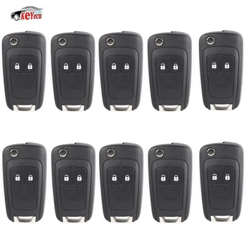 

KEYECU 10 Pcs New Replacement Flip Folding Remote Key Shell Case Fob for Opel Vauxhall Insignia Astra 2 Button HU100 Uncut Blade