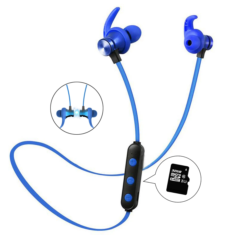 

Metal magnetic Bluetooth 5.0 headset wireless stereo headset waterproof sports headset with microphone support MP3 TF memory car