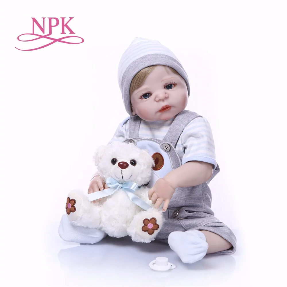 

Bebes reborn boy dolls for children xmas gift NPK brand 23"57cm full silicone reborn baby doll with bear pacifier bottle bonecas