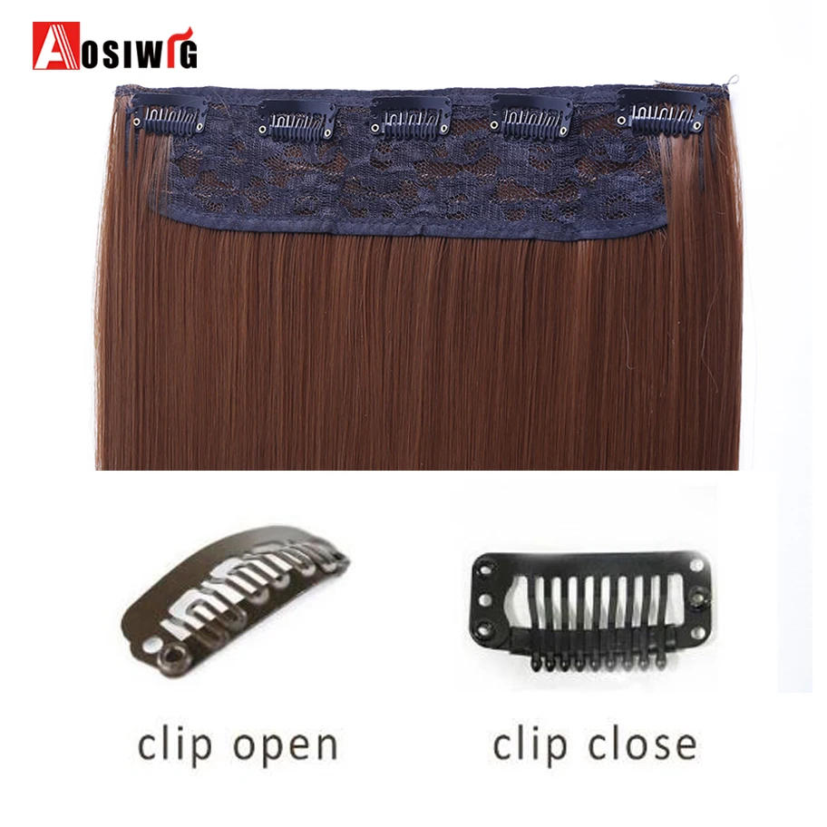 AOSIWIG 24inch 5 clipsins Straight Hair Extentions Clip in on Hair Extension Black to Red Ombre Hairpiece Synthetic