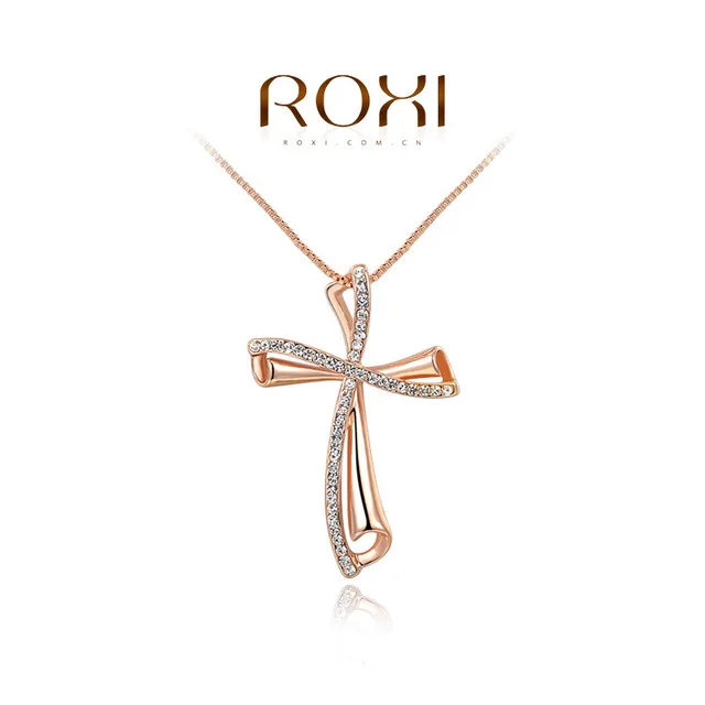 ROXI Wholesale fashion Rose Gold Plated Austrian Cross Pendant Necklace fashion jewelry