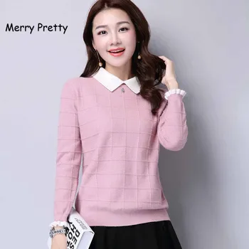 

Merry Pretty winter pink sweater women korean style turn down collar knitted pullovers for girls ueter mujer invierno 2019 3XL