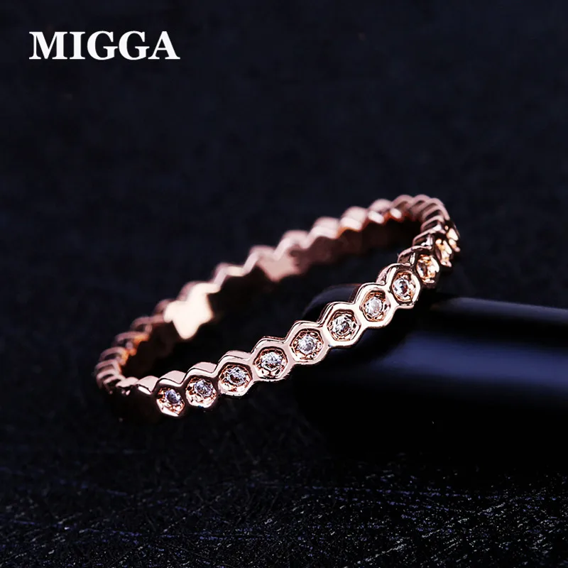 

MIGGA Geometric Design Cubic Zirconia Ring Fashion Jewelry Rose Gold Color CZ Crystal Ring for Women