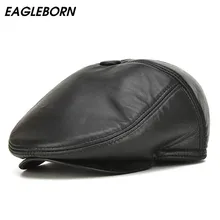 Зимний берет из натуральной кожи, ветрозащитный мужской берет, шапка для пожилых мужчин, зима осень, черные, коричневые, защита ушей, теплые шапки для мужчин