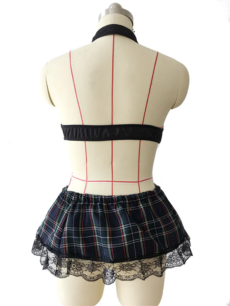 Women Plus Size Lingerie Hot Sexy Erotic Costumes Sexy Cosplay Student Uniform Sexy Underwear Role Play Vest + Plaid Skirt Teddy