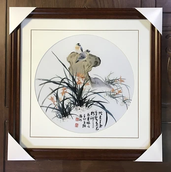 

Handmade 100% Mulberry Silk Finished Suzhou Embroidery Quality Goods ,not include frame,birds and orchid 35CM*35CM