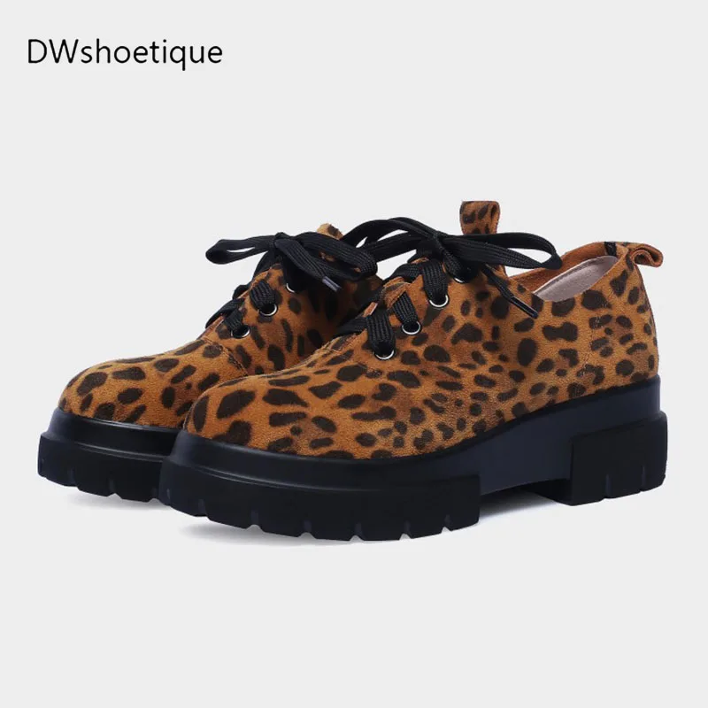 New leopard genuine leather women martens lace up platform flat ankle boots | Обувь