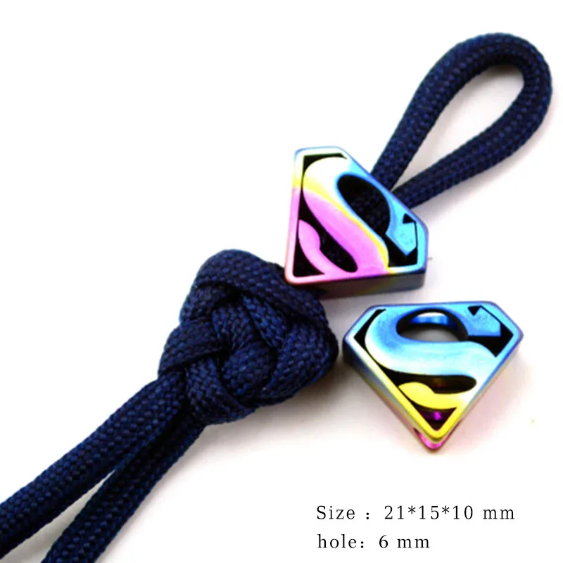 1PC Superman Colorful Titanium Alloy EDC Paracord Beads Knife Beads Rope Cord Beads Lanyard Pendants Outdoor Accessories