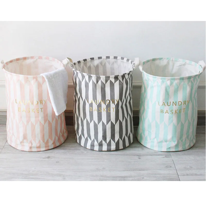 

2019 New Folding Waterproof Laundry Basket Storage Bucket Cotton Linen with Handle Dirty Clothes Sundries Toys Storage Basket