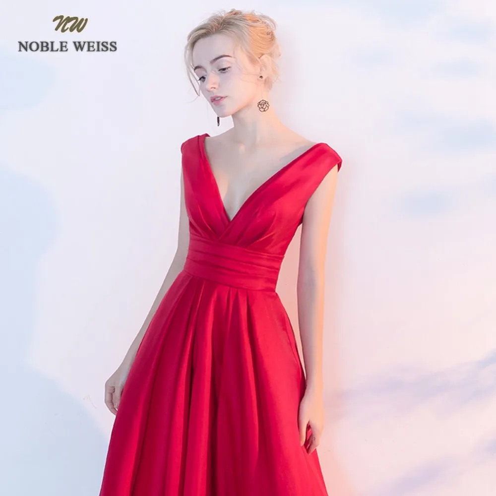 Благородный WEISS сексуальное ТРАПЕЦИЕВИДНОЕ длинное вечернее платье 2019 с v-образным вырезом атласное Плиссированное темно-красный платья