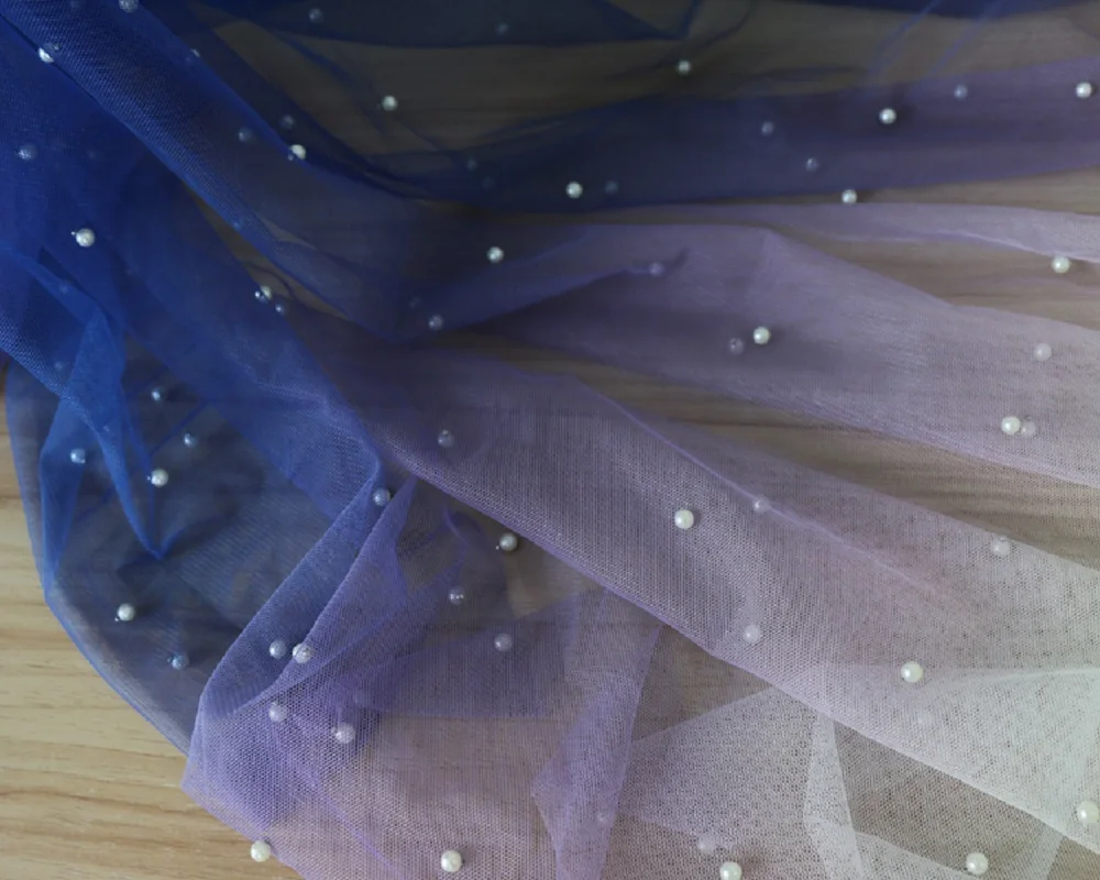 

50cm*150cm Soft Gradient Ombre Net Fabric Deep Blue Pearl Mesh Cloth Wedding material