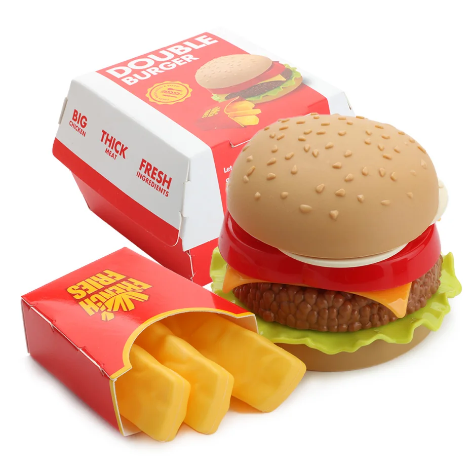 

Hamburger Set Pretend Play Toy French Fries Double Burger Assembly Kitchen Food Model Educational Toys For Kids
