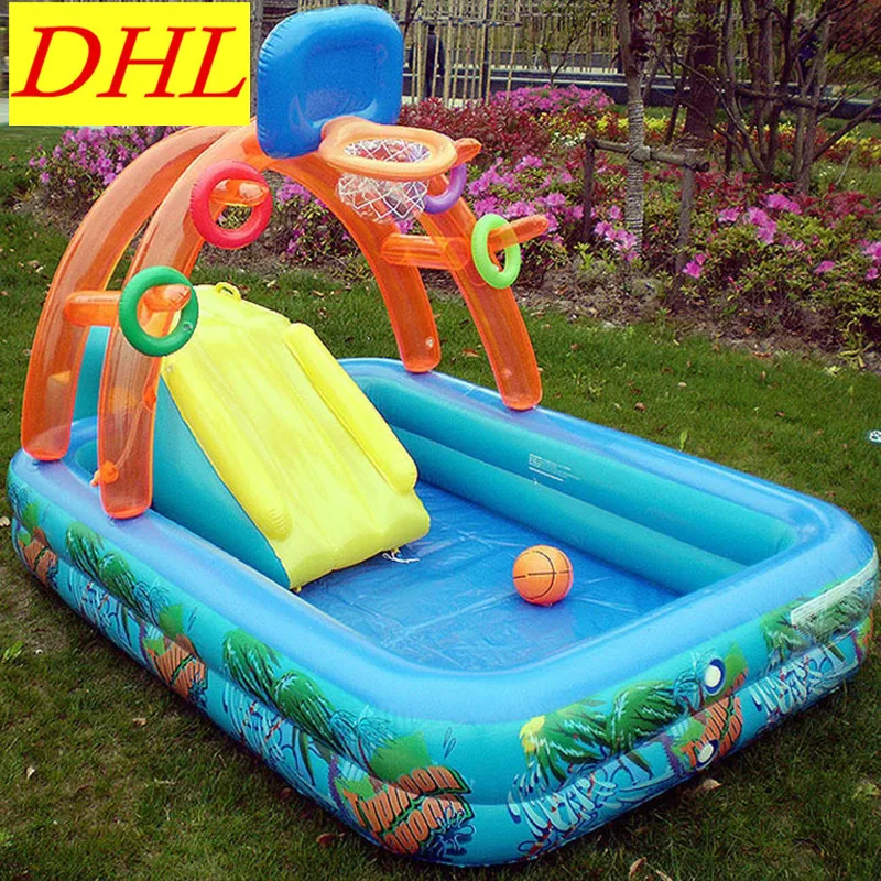 

Inflatable Multifunction Swimming Pool Game Playground Slide Basketball Backboard Outdoor Sunbathe Life Buoy Sea Party L1938