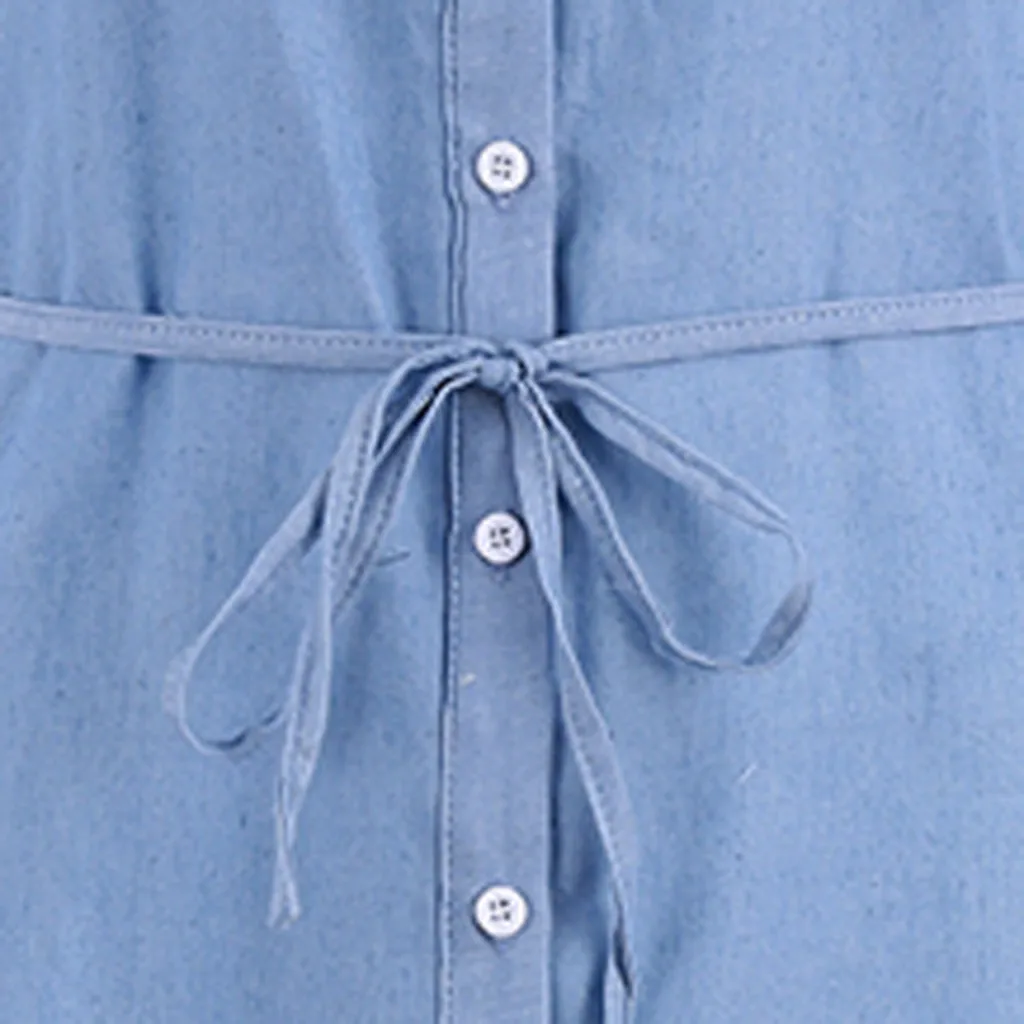 jeans dress blue dress Women Short Sleeve Shirt Dress Summer Casual Button Boyfriend Mini Dress kleider damen
