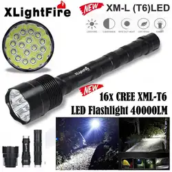 Новый 18650 Батарея светодиодный фонарик Алюминий LED flashlightxlightfire 40000 люмен 16x CREE XML T6 5 Режим Переносной Свет N24