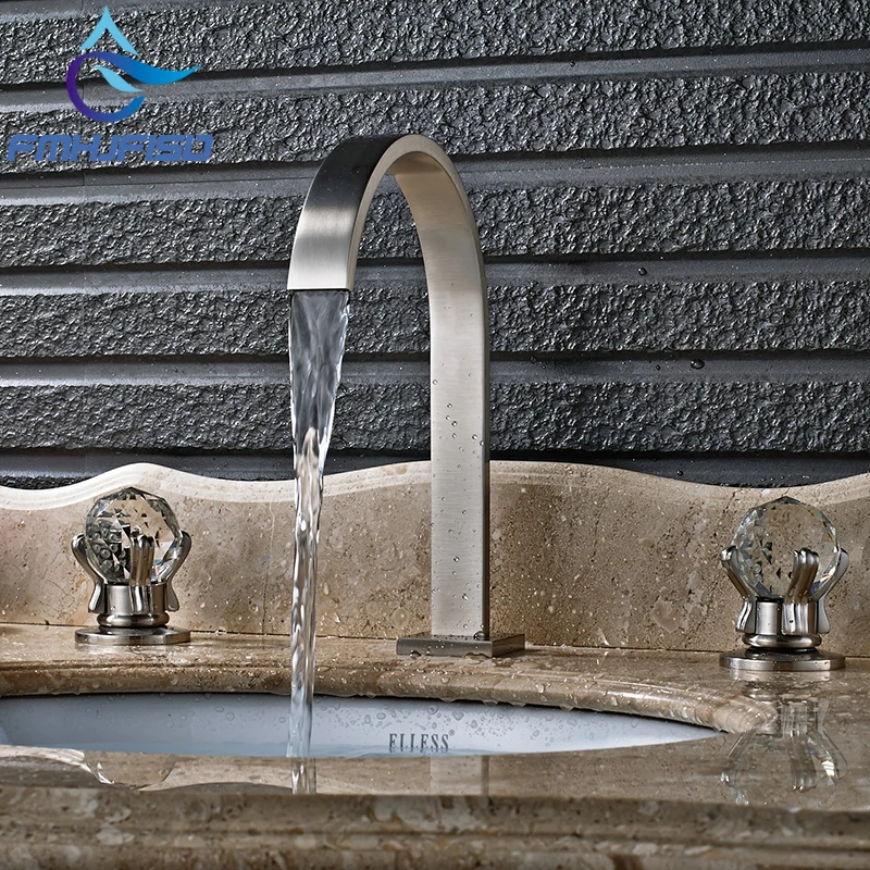 

Basin Faucet Chrome Nickle ORB Golden Surface Finishin Bathroom Waterfall Faucet With Crystal ball Dual Handle Mixer Tap
