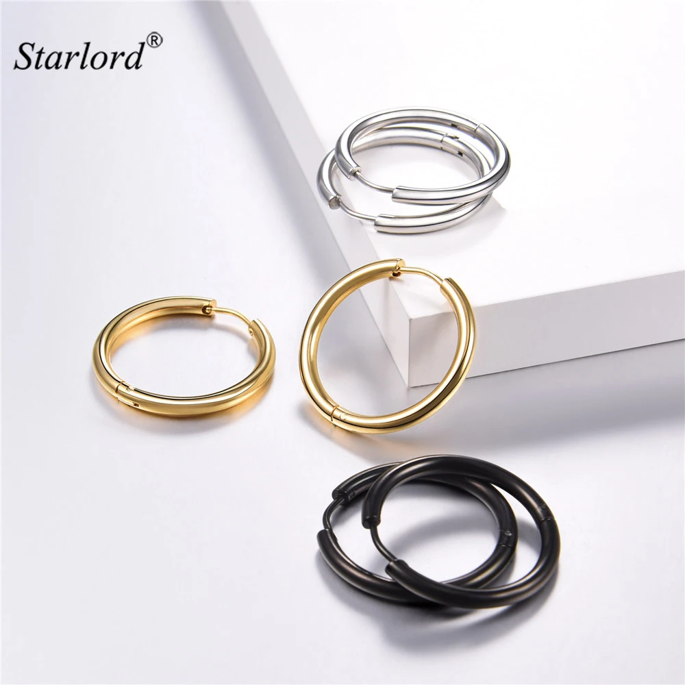 

20mm Hoop Earrings Set Gold/Black Stainless Steel Simple Circle Earrings Minimalist Tiny/Small Hoop Earrings Set 3GE3320KBH
